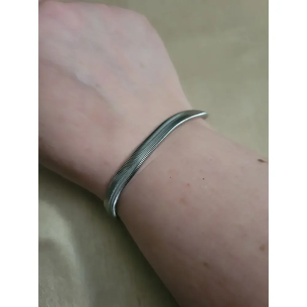 Stainless steel silver 3D snake chain bracelet, 6mm width, 7.8 inch length